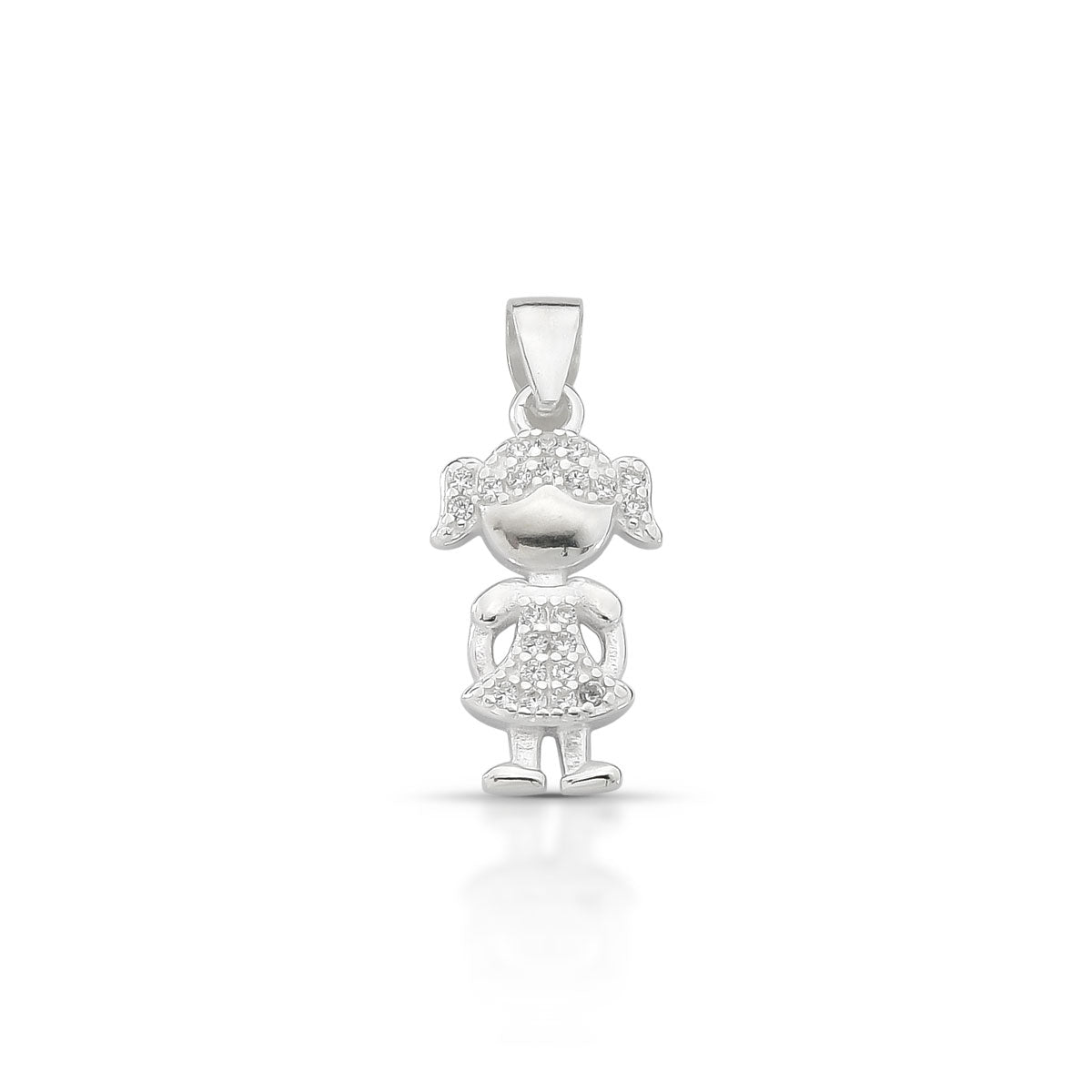 Pingente Menina Cravajado de Zirconia com Detalhes Lisos em 925