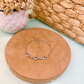 Pulseira com Circulo de Zirconia e Detalhe Azul em Prata 925