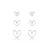 Trio Luza de Corações Vazados com Ponto de Luz em Prata 925