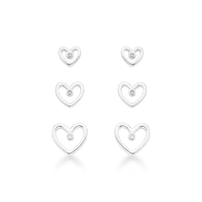 Trio Luza de Corações Vazados com Ponto de Luz em Prata 925