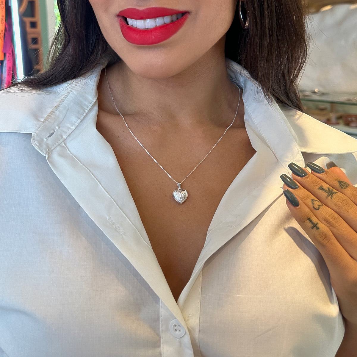 Pingente de Coração Luza Boleado com Espírito Santo em Prata 925