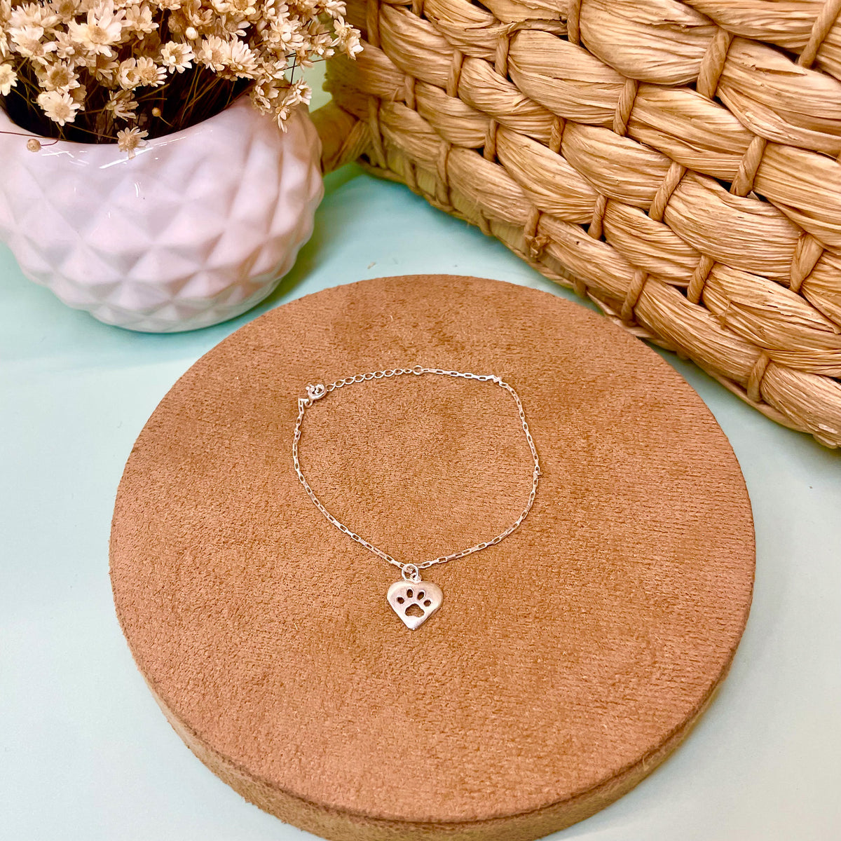 Pulseira de Coração com Pata Vazada em Prata 925