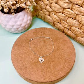 Pulseira de Coração com Pata Vazada em Prata 925