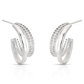 BRINCO ARGOLA OVAL DUAS LINHAS CRAVEJADAS E UMA LISA EM PRATA 925