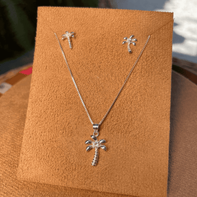 CONJUNTO LUZA DE COQUEIRO COM PONTO DE LUZ EM PRATA 925