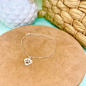 Pulseira de Coração com Pata Vazada em Prata 925