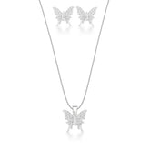 Conjunto Borboleta Cravejada de Zircônia com Detalhe de Navete em Prata 925