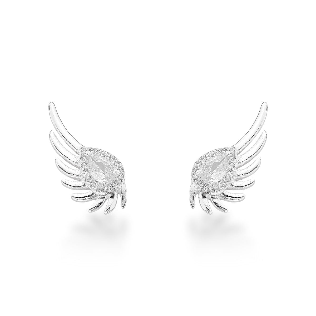 Brinco Luza com Design de Meia Asa e Ponto de Luz Gota em Prata 925
