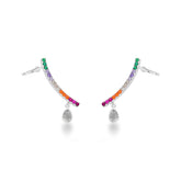 Ear Cuff de Zircônias Colors e Ponto de Luz Gota Pendente em Prata 925