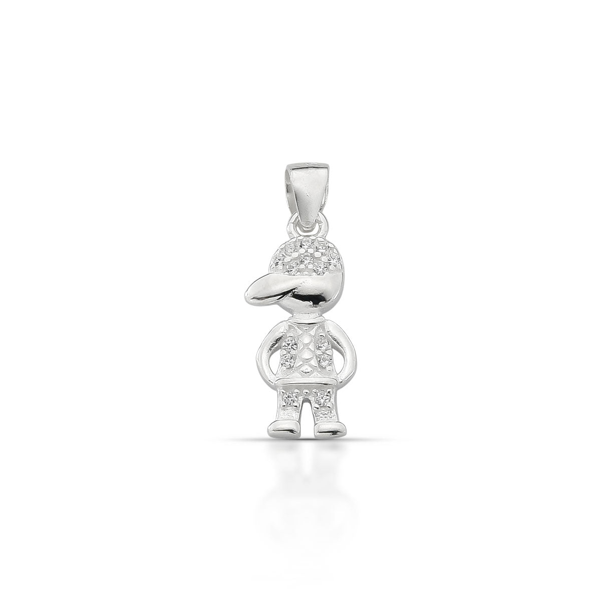 Pingente Menino Cravajado de Zirconia com Detalhes Lisos em 925