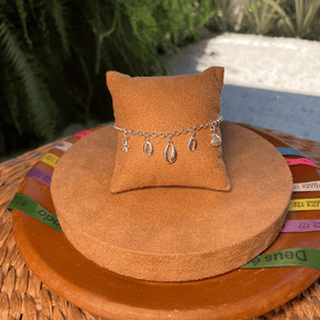 PULSEIRA DE ELOS LUZA COM BÚZIOS, ESTRELA DO MAR E CONCHA EM PRATA 925