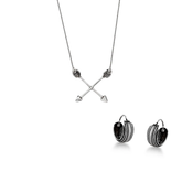 Combo Luza Mística: Choker de Duas Flechas Cruzadas e Brinco Argola de Aro Luza 14MM em Prata 925 Envelhecida