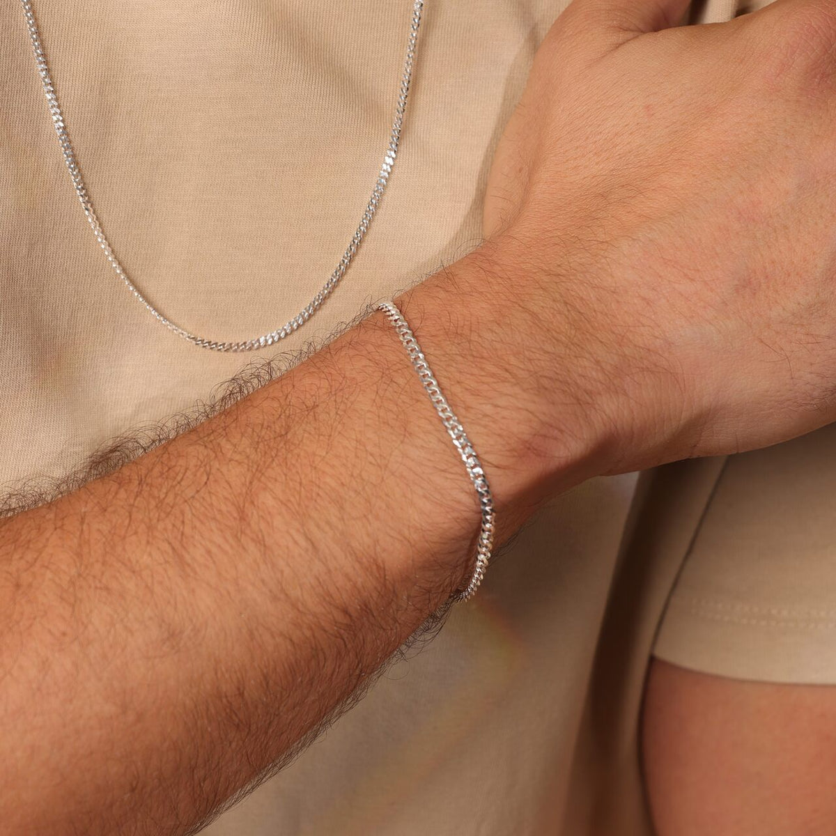 Pulseira Luza Masculina de Malha Grumet em Prata 925
