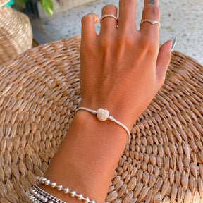 Pulseira da Vida Luza Pratas com Fecho de Coração Cravejado em Prata 925