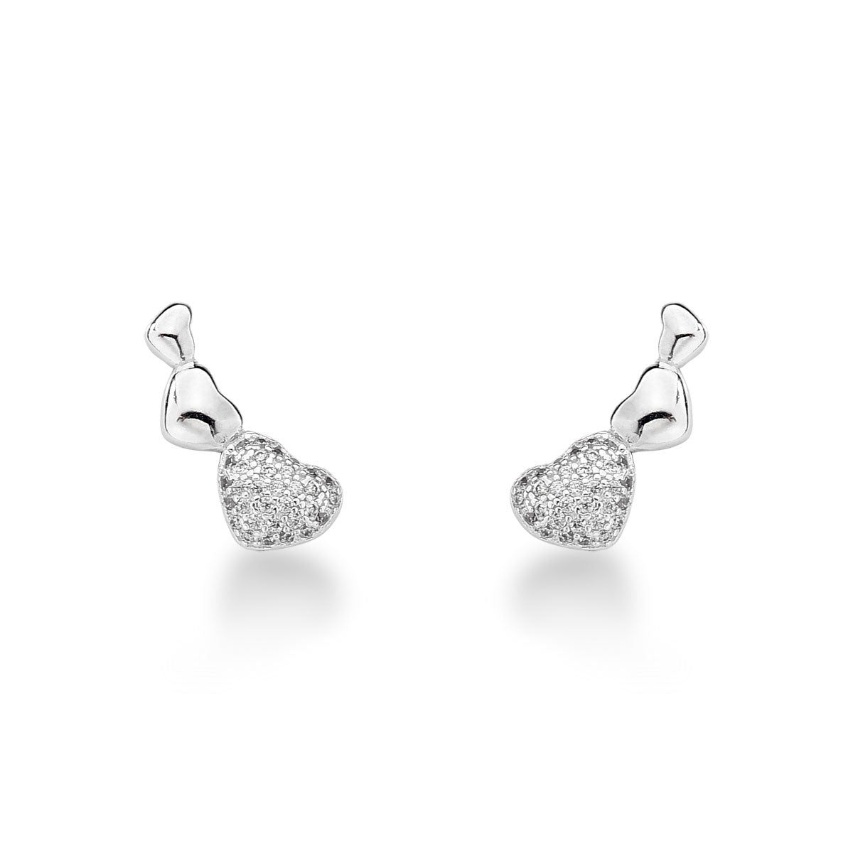 Brinco Ear Cuff Luza com 2 Corações Lisos e 1 Cravejado em Prata 925