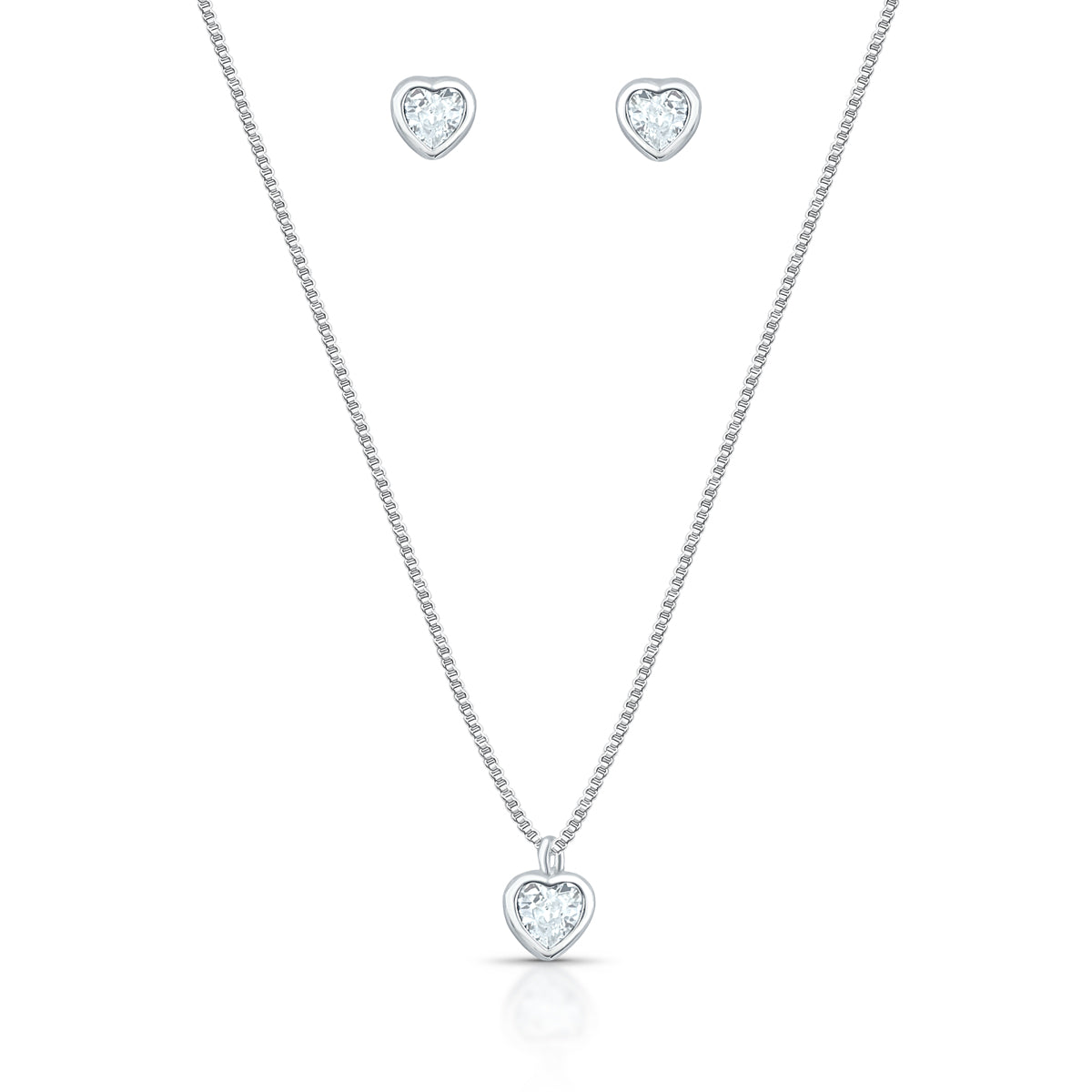 Conjunto Luza Ponto de Luz Coração na Cor Cristal em Prata 925