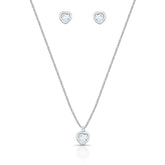 Conjunto Luza Ponto de Luz Coração na Cor Cristal em Prata 925