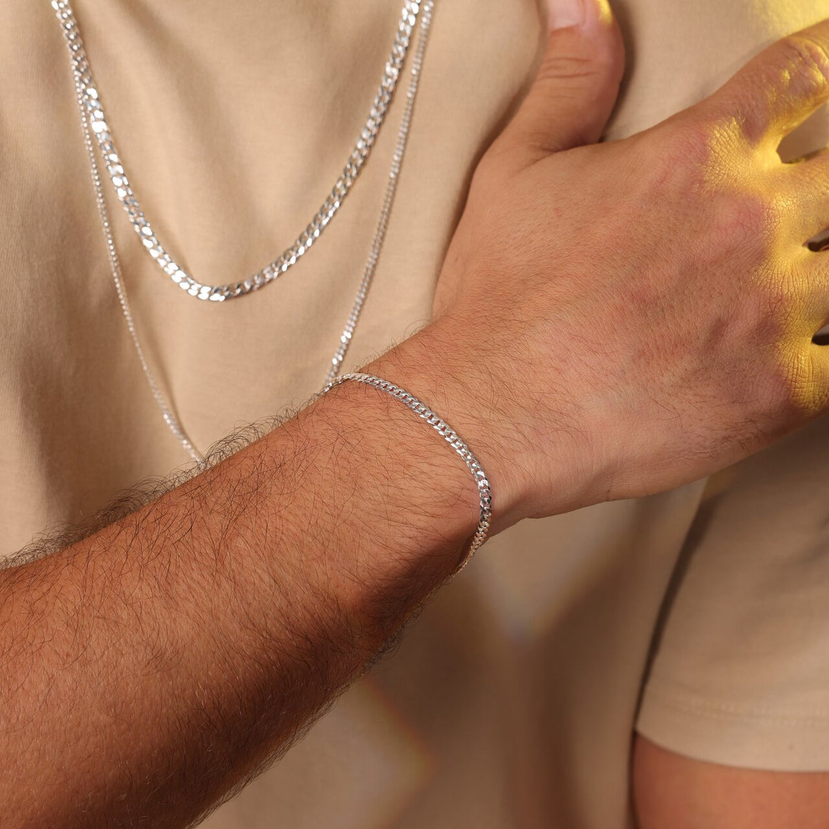 Pulseira Luza Masculina de Malha Grumet em Prata 925