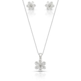 Conjunto Flor Detalhes de Navete em Prata 925