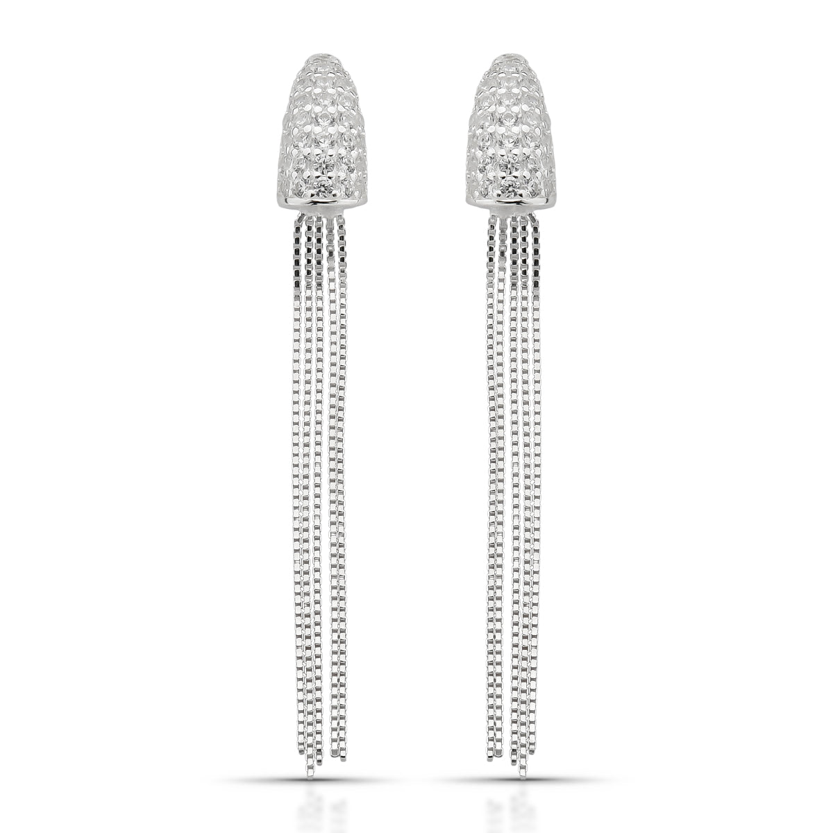 Brinco Gota Luza Cravejada de Zirconia com Fios Pendentes em Prata 925