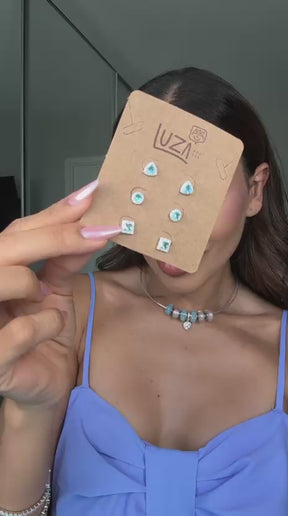 BRINCO TRIO LUZA DE FORMAS GEOMETRICAS DE PEDRA COLOR E ZIRCONIA EM PRATA 925