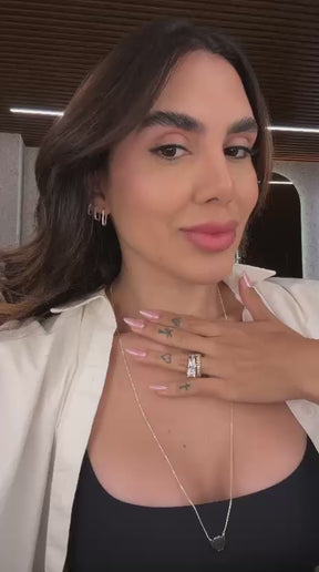 Trio Luza de Argolas Luza Retangulares com 1 Linhas de Zircônias em Prata 925